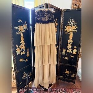 Elegant Black Lace and Gold Tiered Victorian inspired Gown